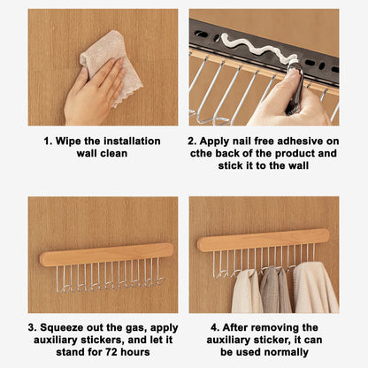 8/12 Hooks Retractable Wood Clothes Hanger Multi-functional Bra Storage Hanger Wall-mounted Wardrobe Hanger Clothes Organizer