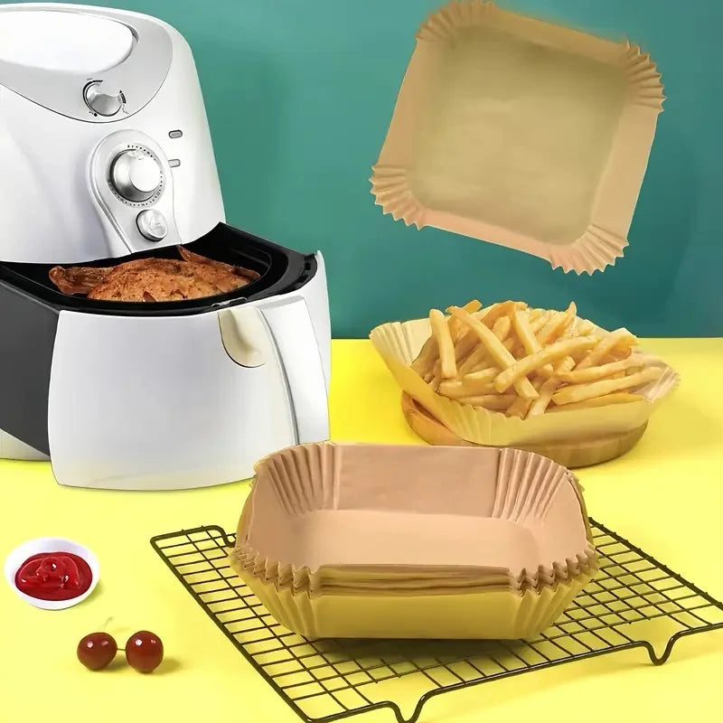 100pcs Non-Stick Air Fryer Liners - Brown Paper Sheets for Baking, Roasting & Microwaving - Easy Cleanup, Healthier Cooking ﻿