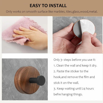 Self-Adhesive Wooden Wall Hooks for Hanging,Modern Coat Hooks,Natural Wood Hooks for Hanging Hats Towels Robe Clothes Keys Bags