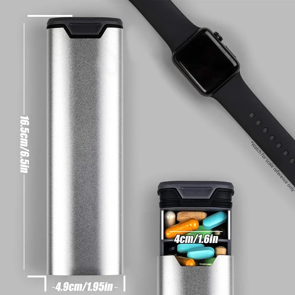 1Pcs 7 Day Weekly Pill Organizer,Premium Stylish Aluminum and Wood Large Capacity Pill Box for Supplements,Vitamins and Medicine