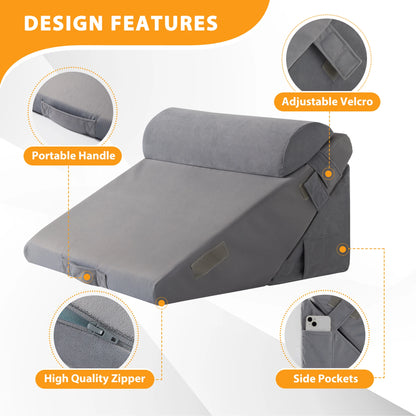 3PCS Orthopedic Bed Wedge Pillow Set for Sleeping,  for Post Surgery, Back, Neck, Leg and Knee Pain Relief, Acid Reflux, Snoring