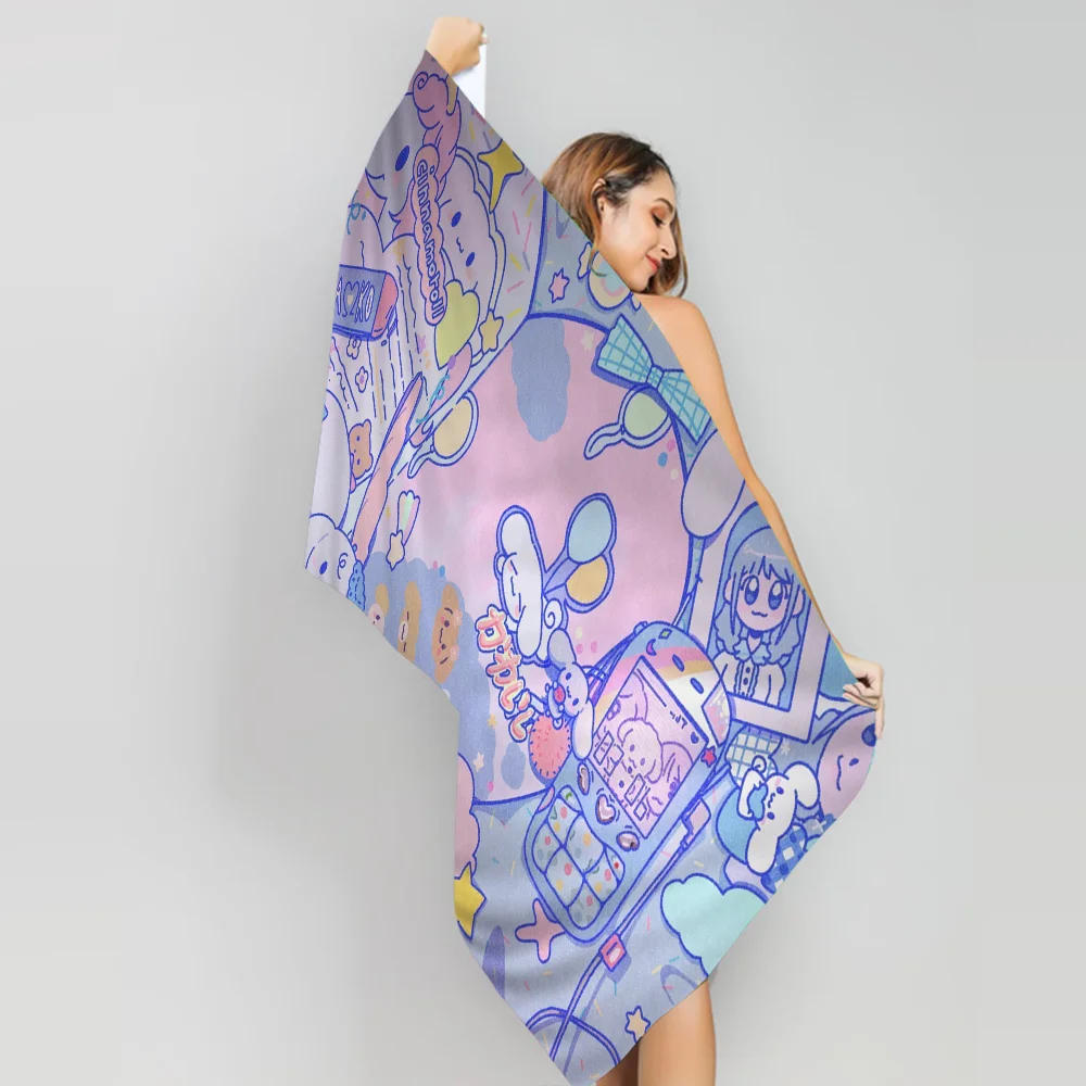 Cartoon C-Cinnamorolls Cartoon Beach Towel Cute Kawaii Room Decor Bath Girls Children Hand Towels For Bathroom Shower