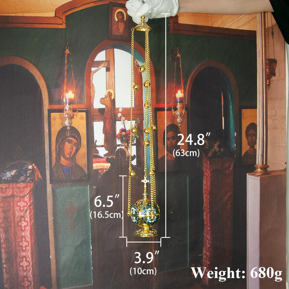 Orthodox Church Incense Burner with Wall Hook Set Metal Inner Liner Inside Burner Religious Ornament Church Supplies