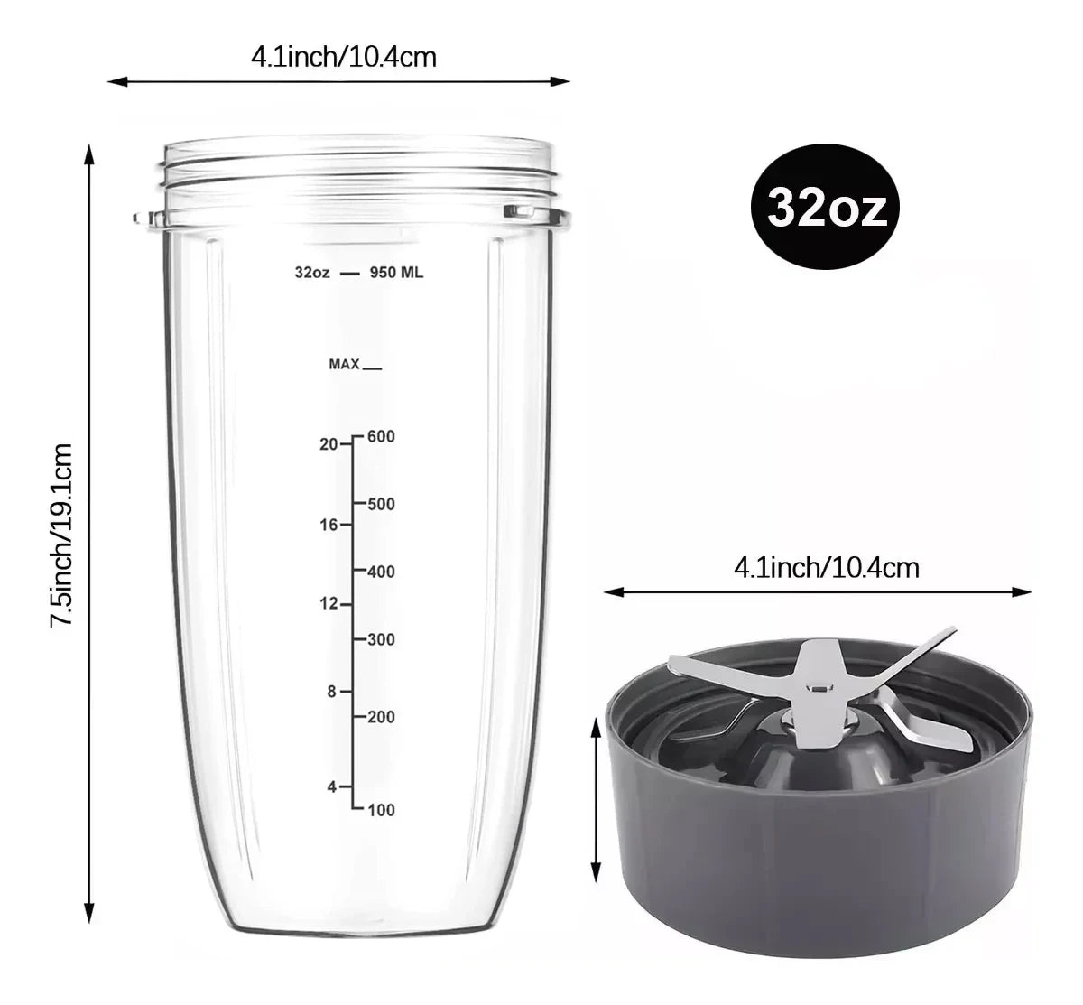 Blender Cup Set for NutriBullet Blenders 600W/900W PRO Extractor Blade 32Oz & 24Oz Huge Cups Blender Replacement Parts