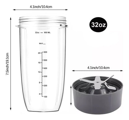 Blender Cup Set for NutriBullet Blenders 600W/900W PRO Extractor Blade 32Oz & 24Oz Huge Cups Blender Replacement Parts