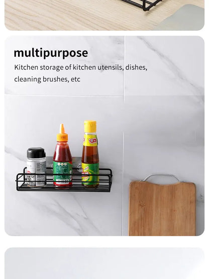 Bathroom Storage Rack Kitchen Organizer Shelf Black Shelves Corner Frame Iron Shower Punch Free Mounted Caddy Rack