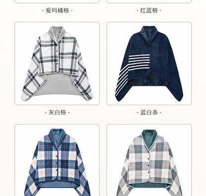 Wearable Plaid Blanket Fleece Doublelayer Blankets With Button Thicken Multifunction Winter Warm Throw Blanket For Sofa Bed