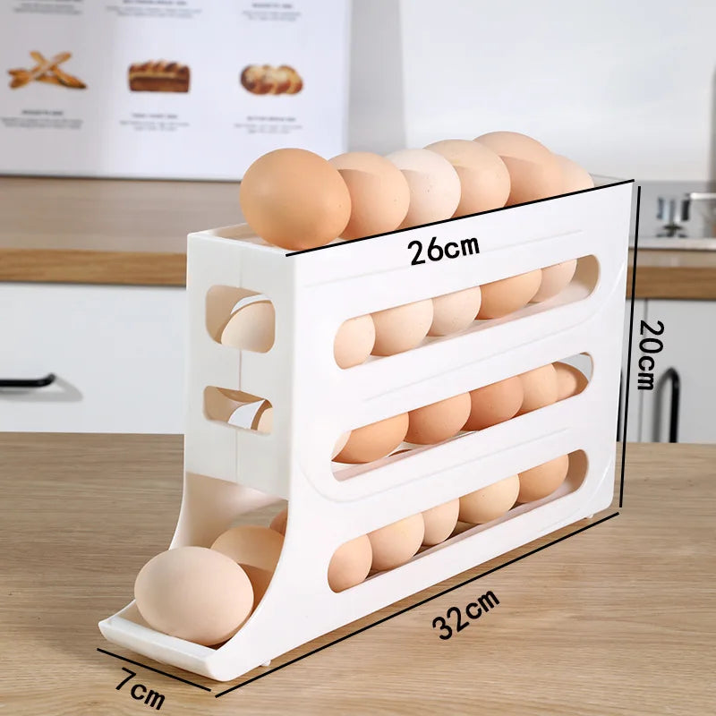 4 Tier Egg Storage Box Organizer for Refrigerator Rolling Egg Organizer Holder Fridge Storage Organizer Food Storage Container