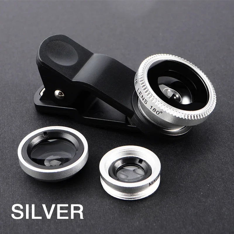 For All Smart Phone 3 in 1 Fisheye Phone Lens Wide Angle Zoom Lens Fish Eye Macro Lenses Camera Kits With Clip Lens On The Phone