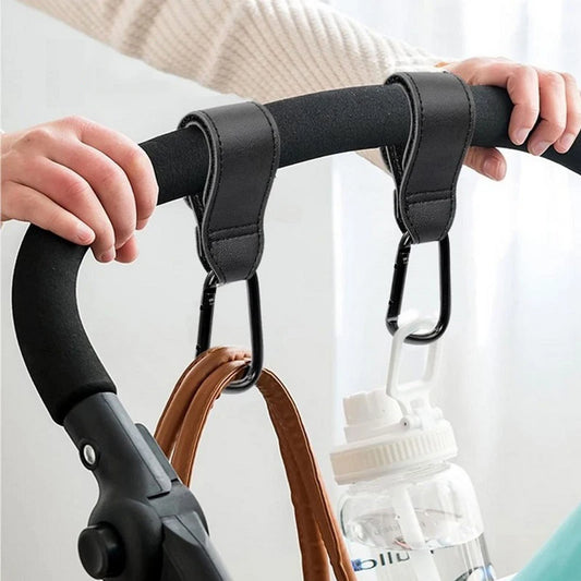 Diaper Bag Hanger PU Baby Bag Stroller Hook Pram 360° Rotatable Cart Organizer Clips Portable Hook Stroller Hanger Accessories