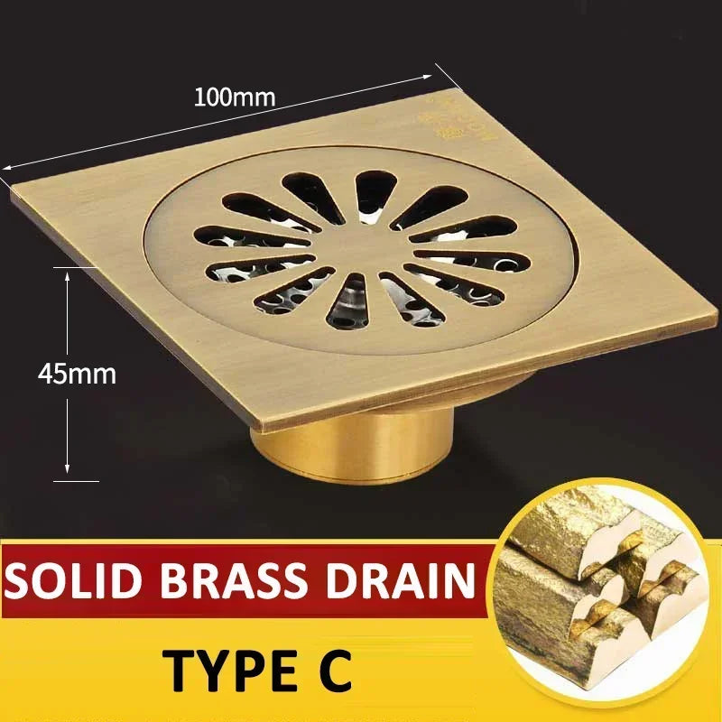Antique Euro Square Floor Drains Deodorant Floor Drain Strainer Cover Brass Shower Hardware Bathroom Accessories Floor Drain