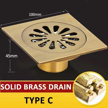 Antique Euro Square Floor Drains Deodorant Floor Drain Strainer Cover Brass Shower Hardware Bathroom Accessories Floor Drain