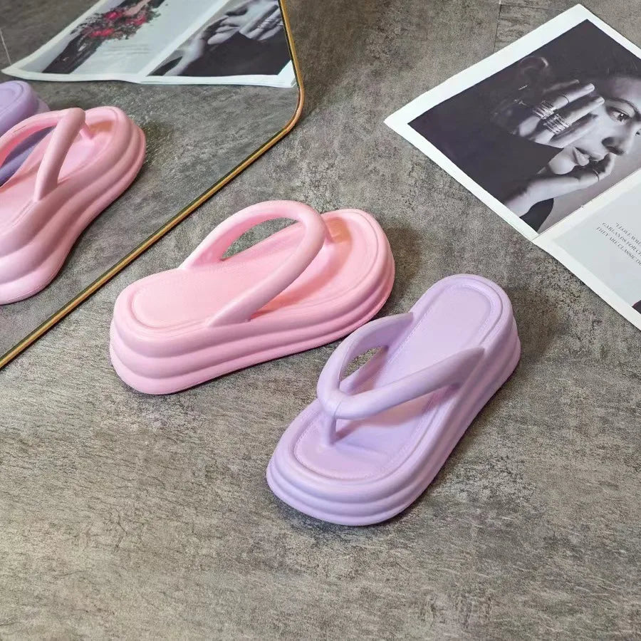 Thick Bottom Flip-flops Summer Fashion Women Slippers Soft Bottom Increase Anti-slip Anti-odor Beach Slippers Zapatos De Mujer