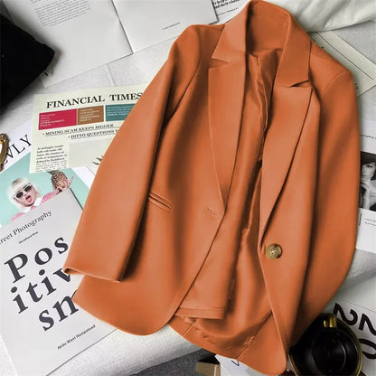 Office Lady Elegant Single Button Blazer Women New Autumn Long Sleeve Slim Jackets Casual Chic Tops Coats Outerwears Female