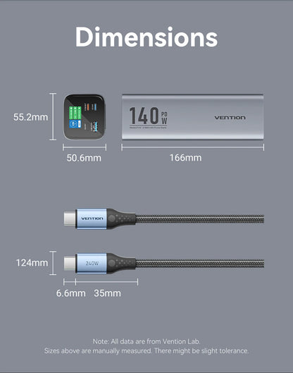 Vention Power Bank 140W 27000mAh Portable PD External Battery PowerBank 100W for Macbook Pro iPad iPhone Laptop Notebook Xiaomi