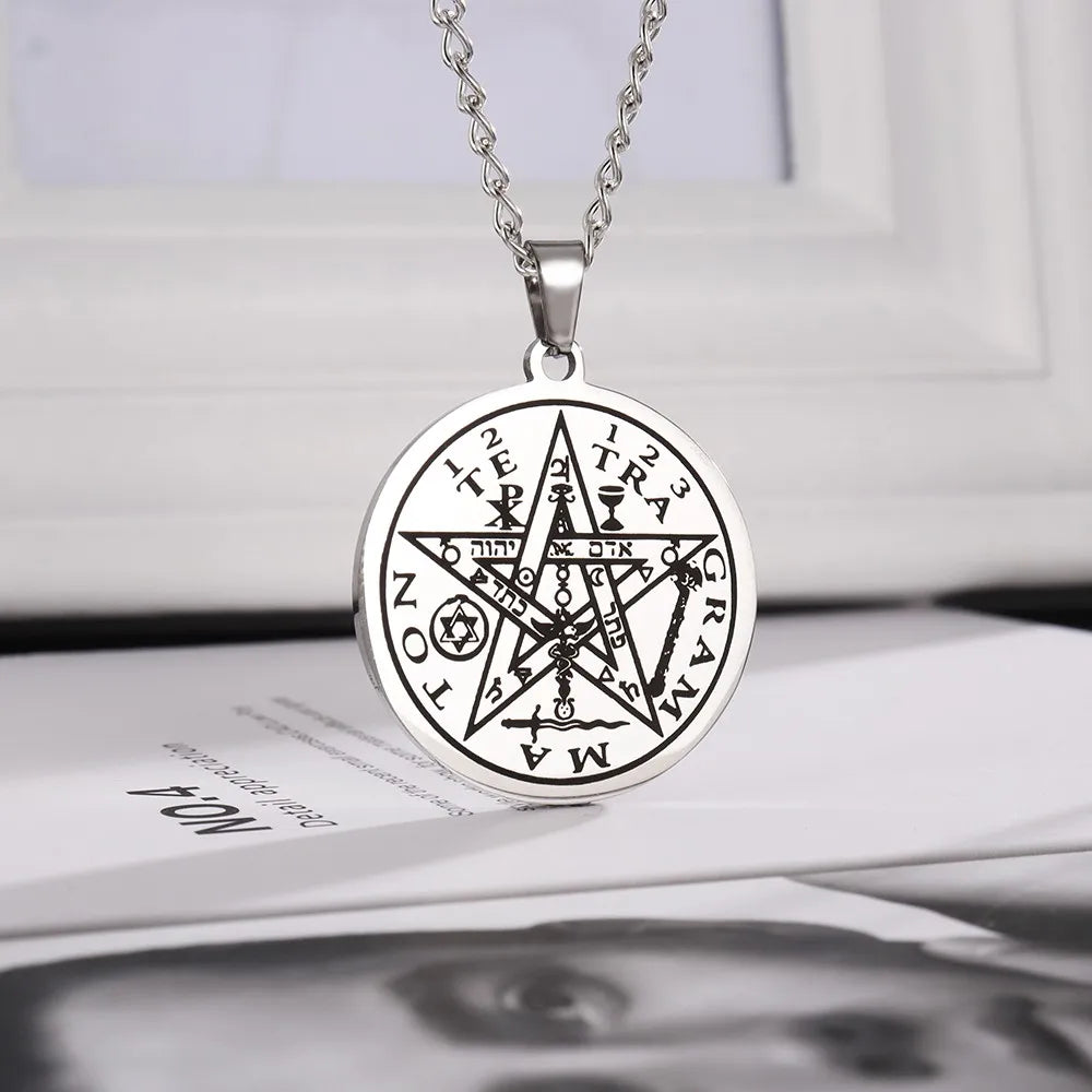 Round Stainless Steel Salomon Pentagram Pendant Charm Men's Necklace Hip Hop Punk Accessories Jewelry Gift Dropship