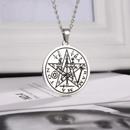 Round Stainless Steel Salomon Pentagram Pendant Charm Men's Necklace Hip Hop Punk Accessories Jewelry Gift Dropship