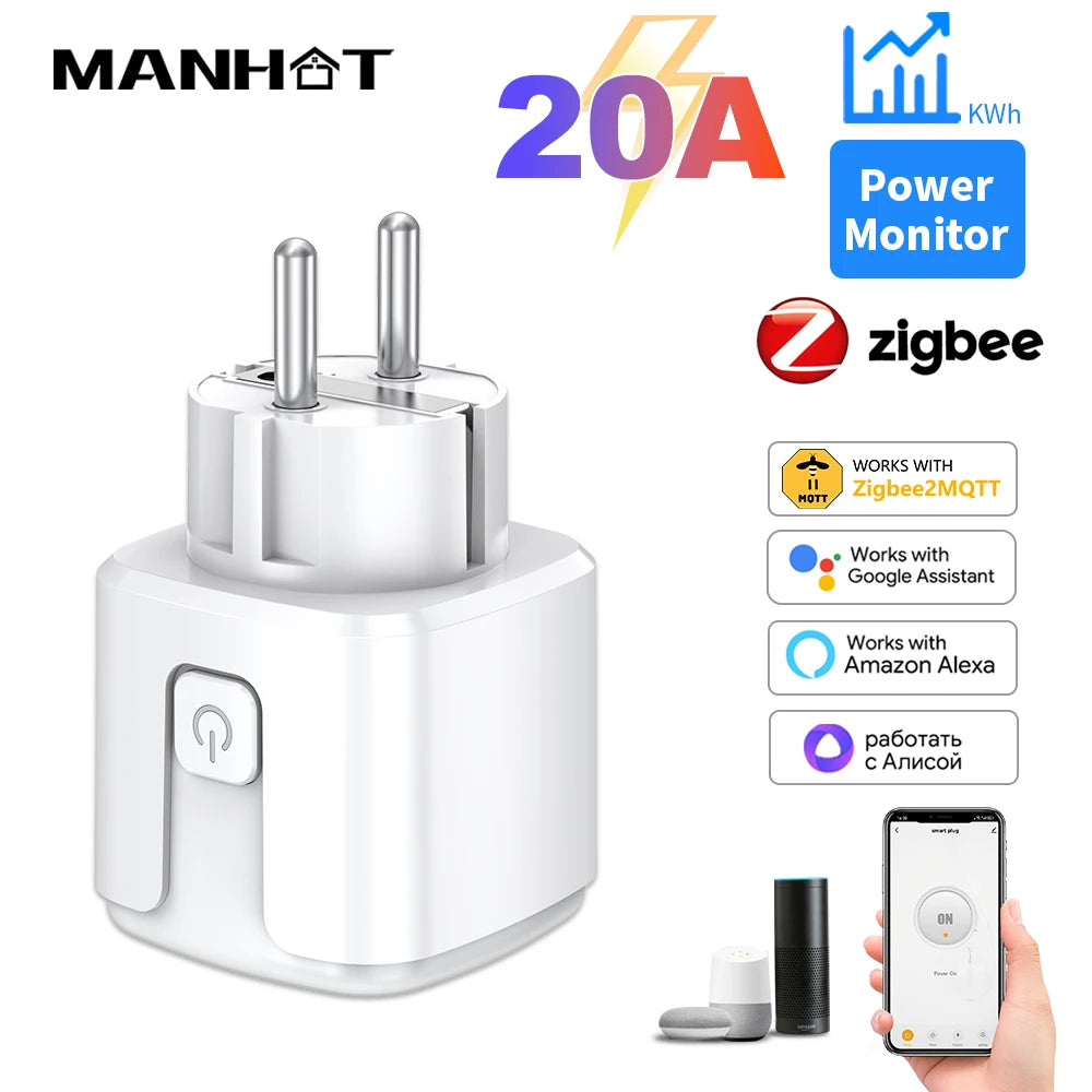 Zigbee2MQTT EU Smart Plug 20A Smart Socket With Power Monitoring Timing Function APP Voice Control Home Assistant