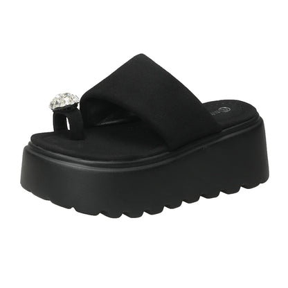 7cm Shiny Rhinestone High Platform Slippers Women Butterfiy-Knot Heels Chunky Sandals Woman Summer Thick Bottom Wedges Slides