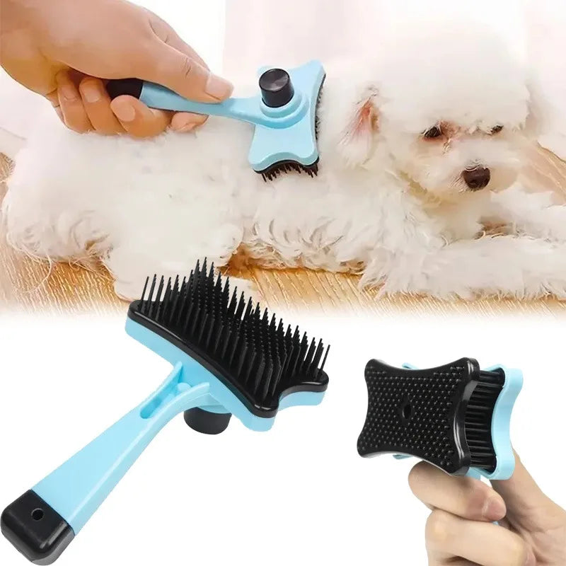 Pet Hair Removal Brush Gentle on Skin Static Free for Cats Dogs One Click Button Massage Comb Removes Loose Fur Static-free Bris