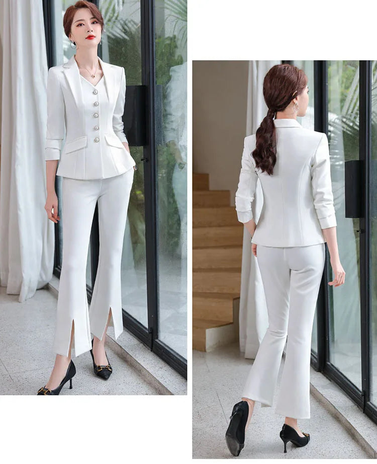 Office Formal Uniform Designs Women Business Suits Pant Suits With Pants Jacket Coat Professional Business Work Wear Blazers Set