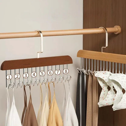 8 Hooks Hanger Multi-functional Wooden Hangers with Hooks for Bra Sling Belt Tie Hats Storage Durable Wardrobe Closet Organizer