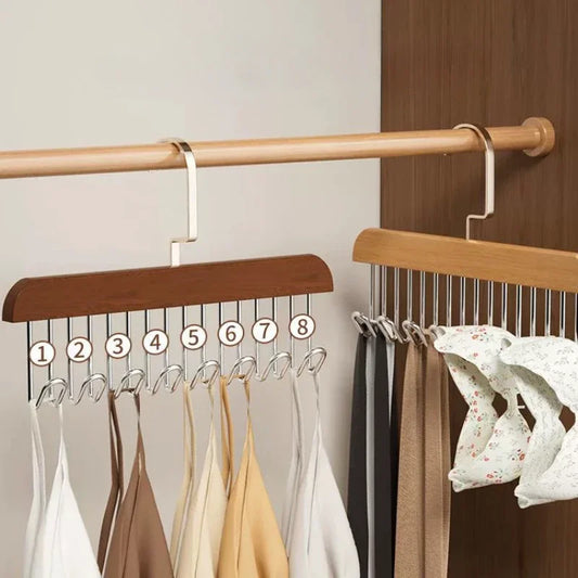 8 Hooks Hanger Multi-functional Wooden Hangers with Hooks for Bra Sling Belt Tie Hats Storage Durable Wardrobe Closet Organizer