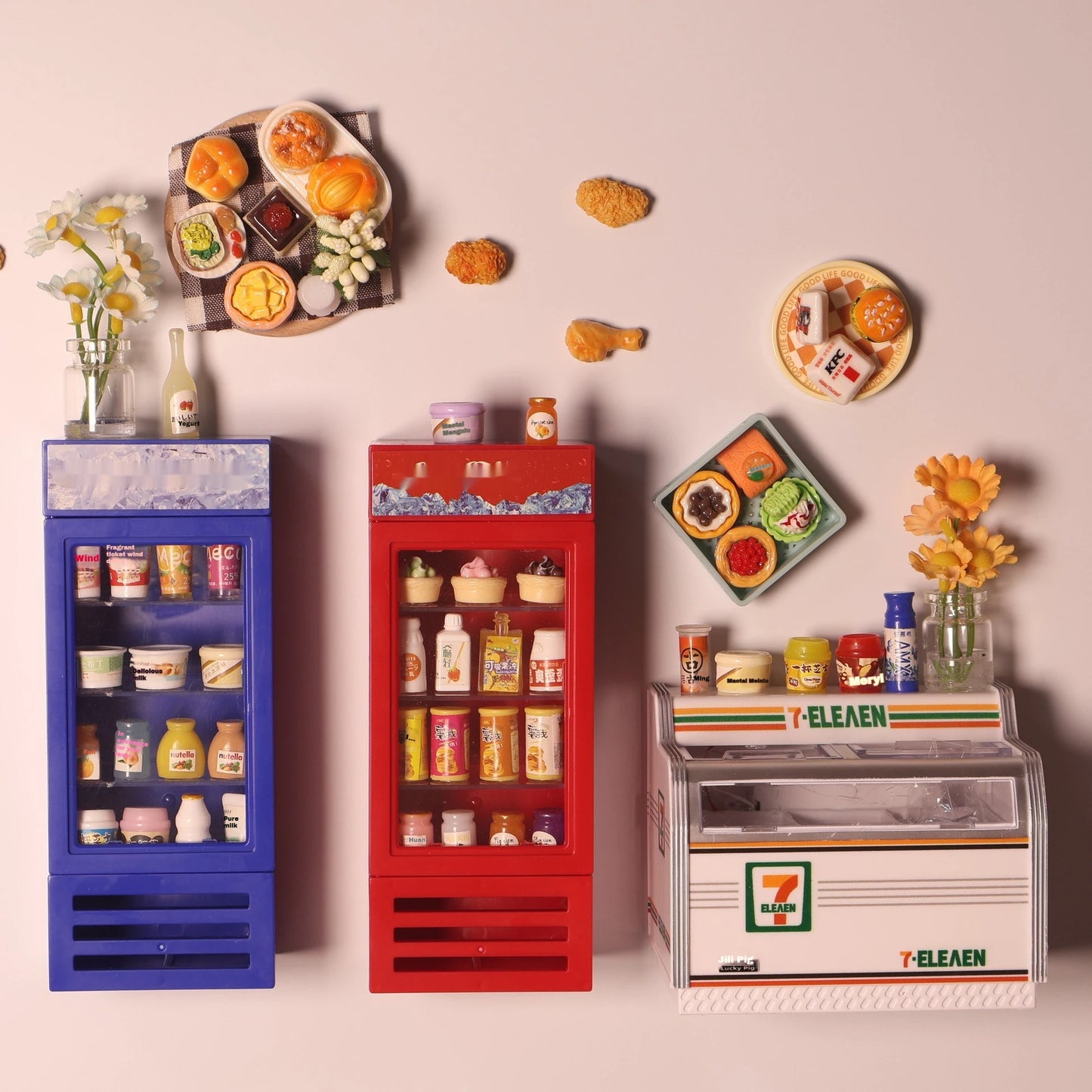 3d Fridge Magnets Miniature Fridge Shelfs Freezer Magnetic Refrigerator Sticker With Food Toys Home Decore Dollhouse Models
