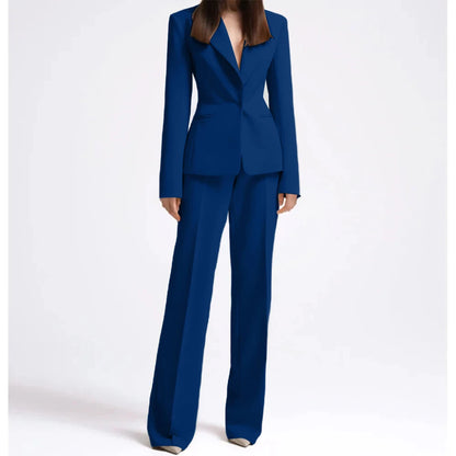 Office Lady Fashion Beige Women Suits One Button Peak Lapel 2 Piece Jacket Pants Slim Fit Smart Causal Conjuntos De Pantalones