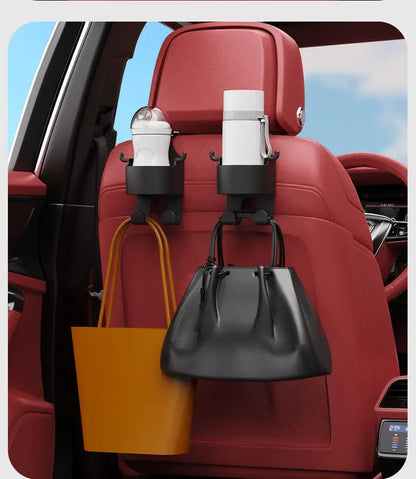 2Pcs Car Seat Headrest Hook Hanger Storage Organizer Universal with Cup Holder for Handbag Fit Universal Vehicle Car Accessories