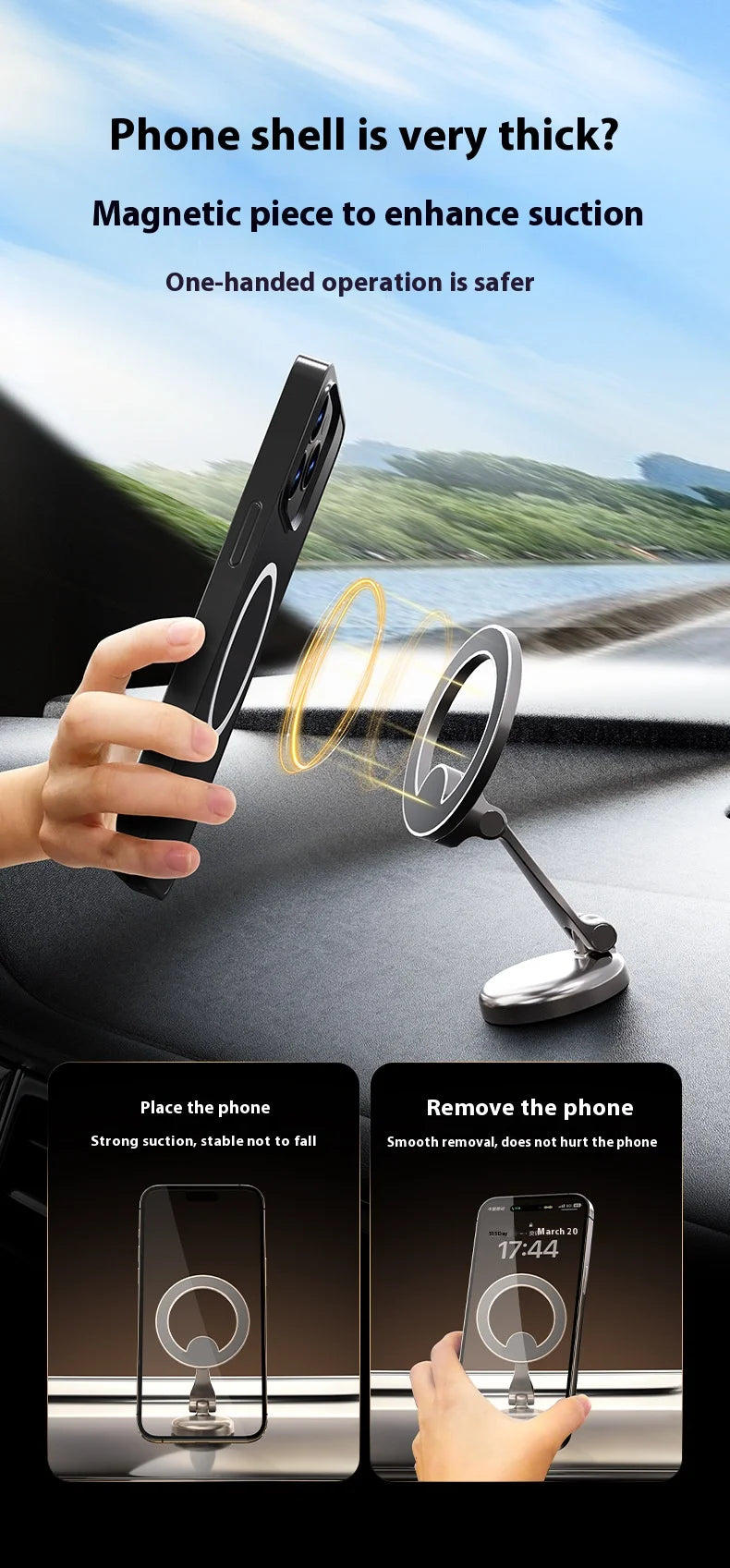 Magnetic Car Phone Mount Holder Multi-Functional Floating Screen Foldable Stand Vehicles Universal Phone Holder Safe Driving