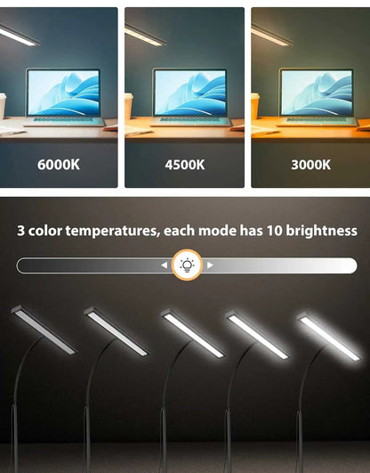 LED Desk Lamp for Office Home, Eye-Caring Desk Light Lamp with Stepless Dimming Adjustable Flexible Gooseneck Adjustable Light