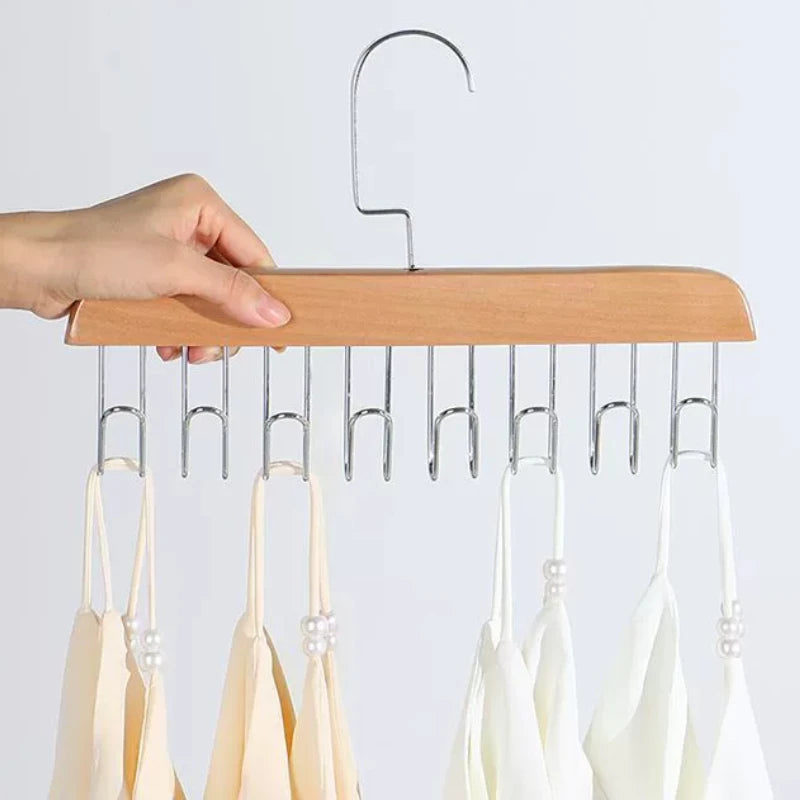 8 Hooks Hanger Multi-functional Wooden Hangers with Hooks for Bra Sling Belt Tie Hats Storage Durable Wardrobe Closet Organizer