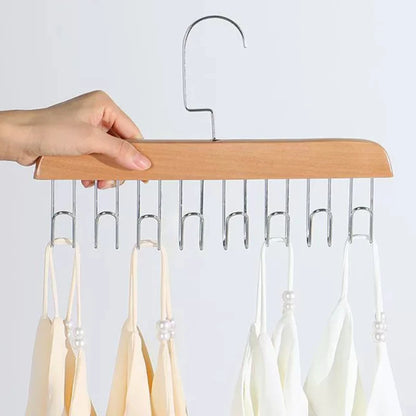 8 Hooks Hanger Multi-functional Wooden Hangers with Hooks for Bra Sling Belt Tie Hats Storage Durable Wardrobe Closet Organizer