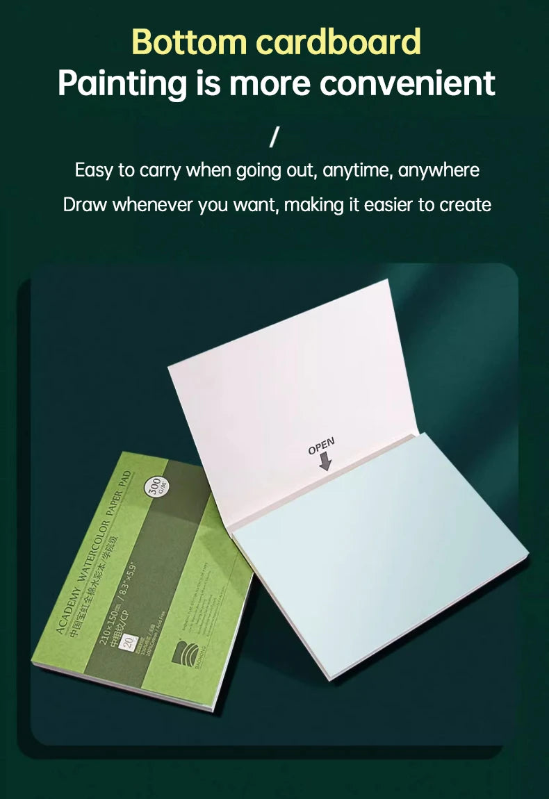 Baohong Academy Watercolor Book 100% Cotton Sketchbook 300g Drawing Paper 32K 16K 8K papel Para Acuarela Painting Art Supplies