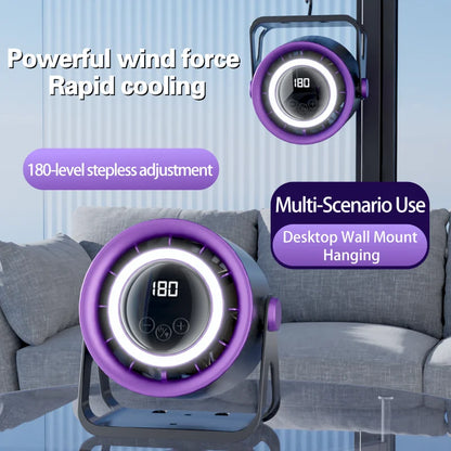 TINSOL 2500mAH Portable Electric Fan with Ambient Light Turbo Mute Electric Fan Desktop Wall Mount Ceiling Air Cooler