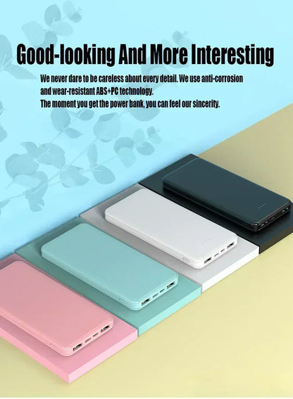 New Portable Power Bank 20000mAh Ultra Large Capacity 10W Super Fast Charger Dual Output Dual Input Design External Battery Pack