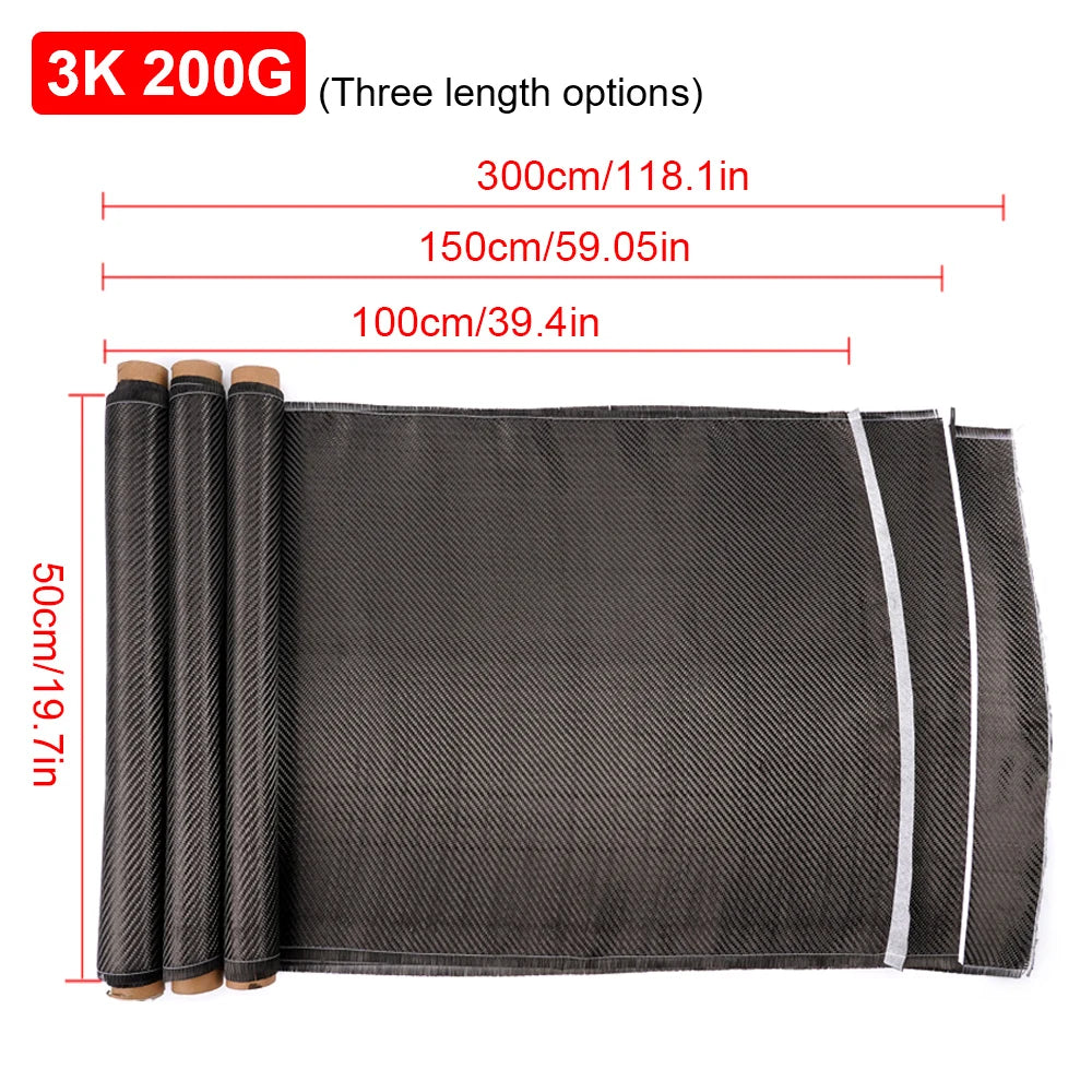3K 200gsm Carbon Fiber Cloth 50cm/30cm wide Plain Carbon Fabric For Commercial Car Part Sport Equipment