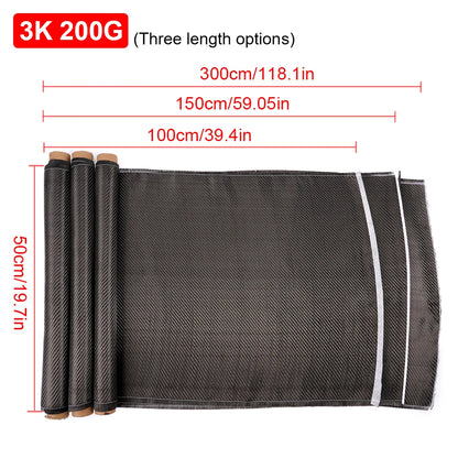 3K 200gsm Carbon Fiber Cloth 50cm/30cm wide Plain Carbon Fabric For Commercial Car Part Sport Equipment