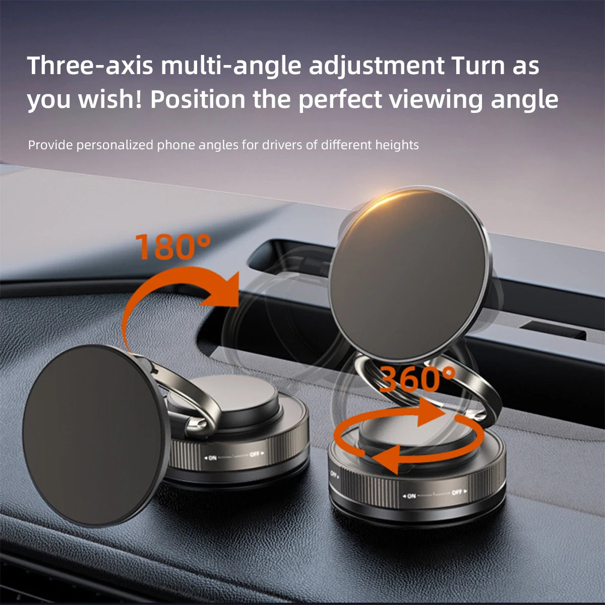 Foldable Car Phone Mount Dashboard Phone Bracket Ultra Magnetic Phone Holder 360 Degree Rotation Vacuum Suction Cup GPS Stand
