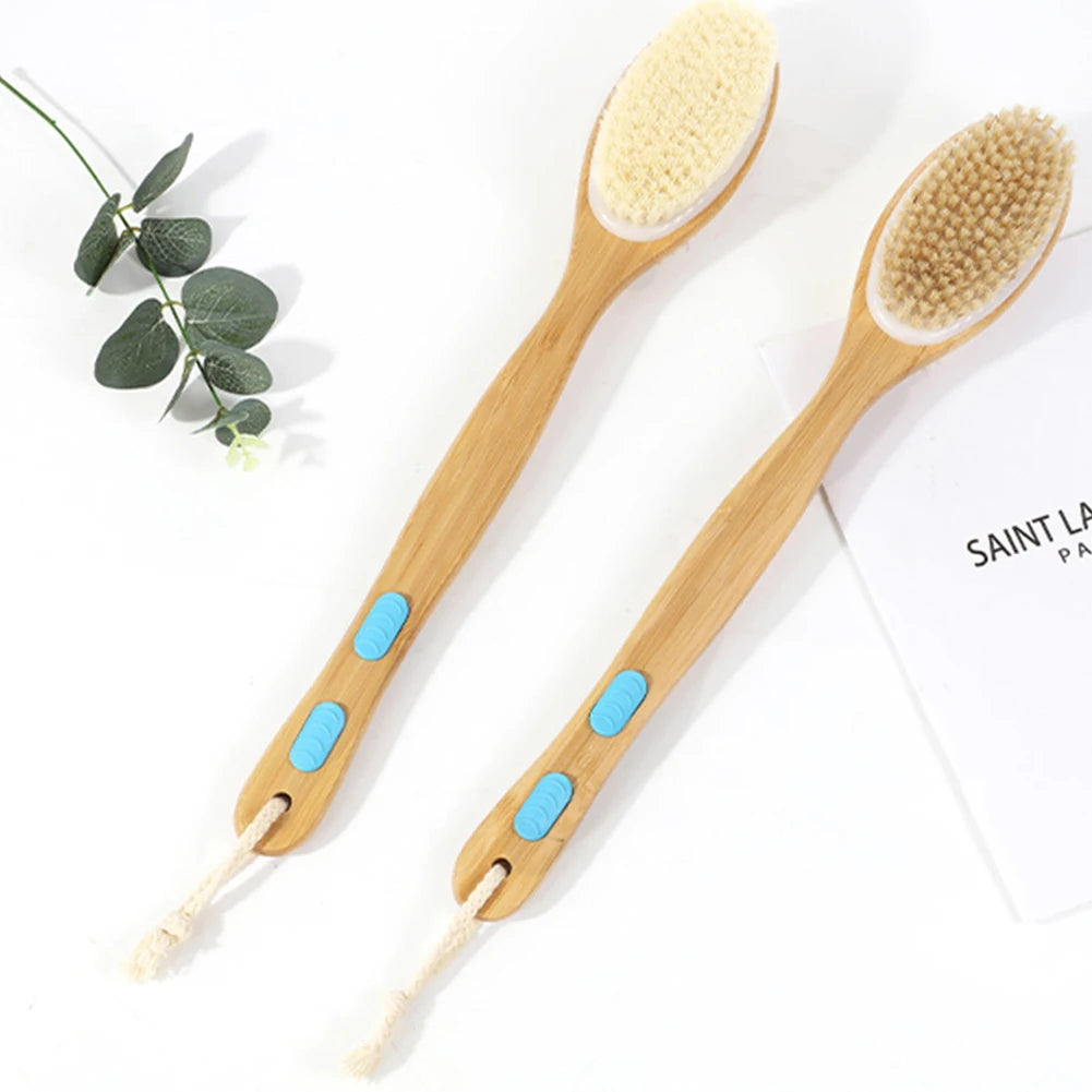 Double-sided Shower Bath Body Brush Skin Care Long Handle Soft Bristles Shower Brush Dry Skin Exfoliating Cleaning Tool