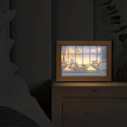 Decorative LED Night Light Painting USB Plug Dimming Wall Artwork Table Lamp Gift Indoor Sunlight Window Photo Night Luminous