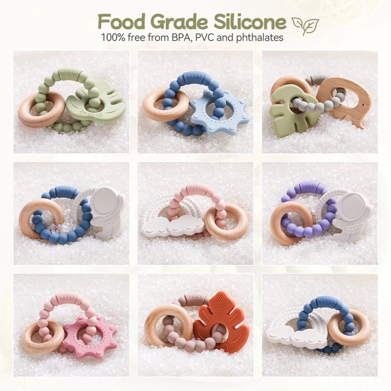 Baby Silicone Teethers Rattle Toys Newborn Chew Food Grade Teethers Training Bed Toy Baby Silicone Soothing Toy Accessories Gift