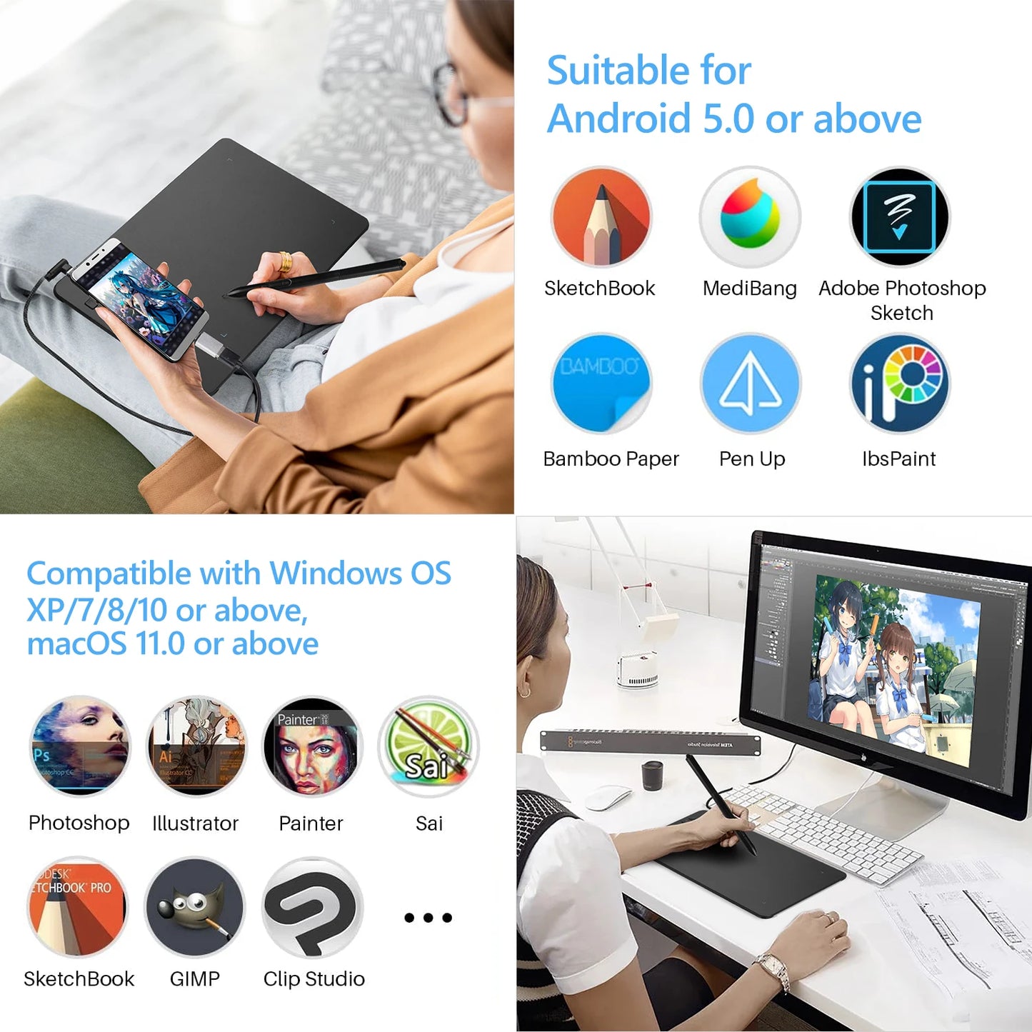 2025 Graphics Drawing Tablet Ultra-thin Art Creation Sketch Digital Tablet with Battery-free Stylus 8192 Levels Pressure