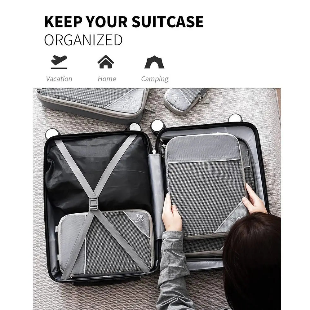 Portable Compression Packing Cubes Compressible Large Capacity Luggage Storage Bags Set Expandable Mesh