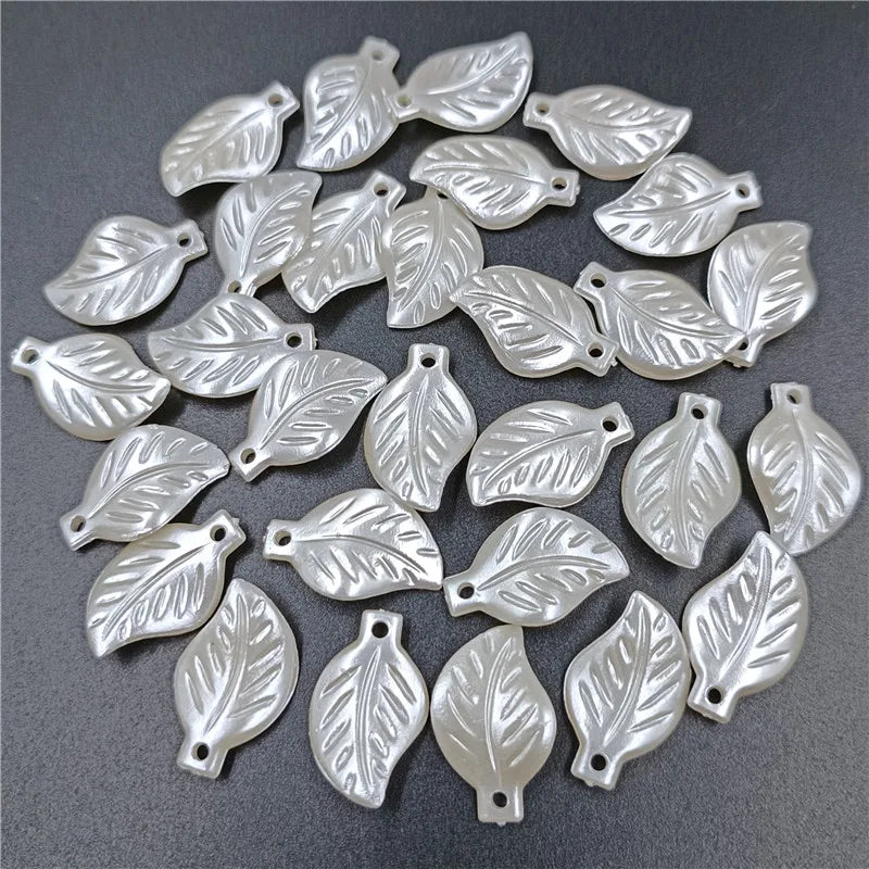 20pcs White ABS Pearl Leaf Shaped Loose Beads For DIY Handmade Crafts Hair Jewelry Accessories