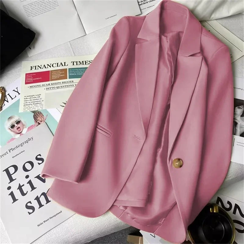 Office Lady Elegant Single Button Blazer Women New Autumn Long Sleeve Slim Jackets Casual Chic Tops Coats Outerwears Female