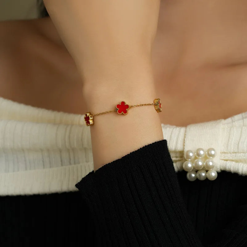 316L Stainless Steel Lucky Five-Leaf Flower Pendant Bracelets For Women Five-Petal Clover Collarbone Chain Exquisite Jewelry