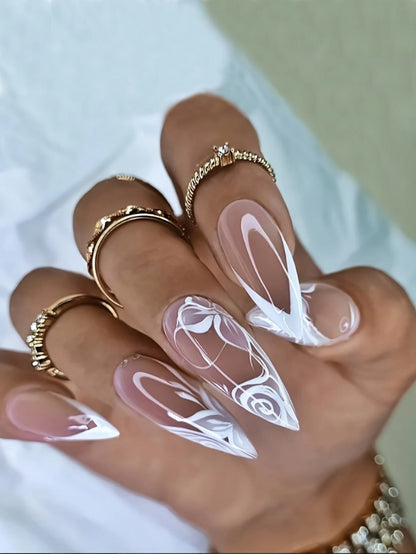 ARTAUG 24PCS Medium Stiletto Pink Press On Nails Full Cover Fake Nail Set Press On Nails Love Design handmade Press On Nails