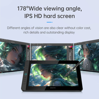 BOSTO BT-13HDK Portable Graphics Drawing Tablet 13.3 Inch H-IPS LED Screen Display Anti-glare Digital Art Drawing Pad